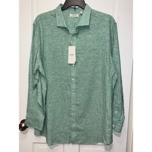 NWT Murano Baird McNutt Mens 2XB Linen Blend Shirt Aqua Green Long Sleeve